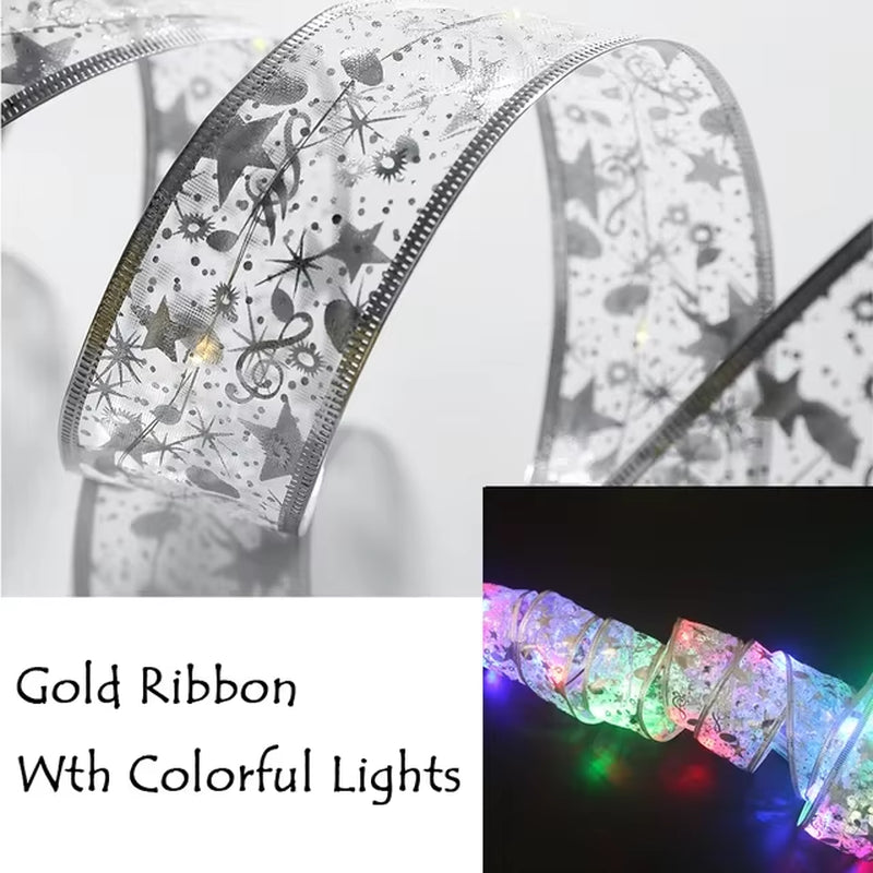 New Christmas Decoration LED Ribbon Lights Christmas Tree Ornaments DIY Lace Bows String Lights Navidad Home Decors New Year 202