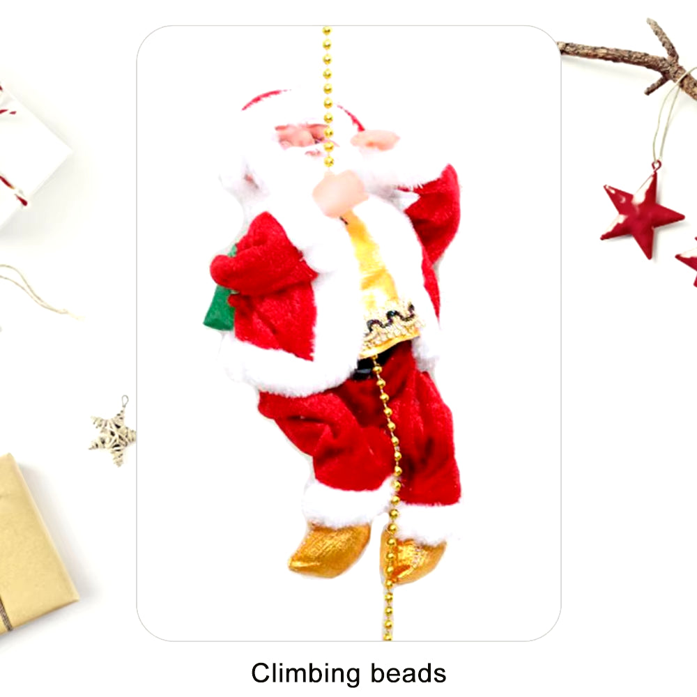 Santa Claus Climbing Beads Battery Operated Electric Climb up and down Climbing Santa with Light Music Christmas Decor Ornament