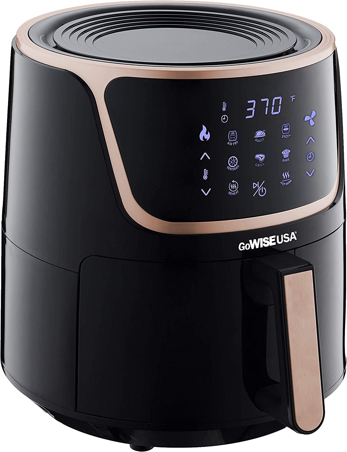 GW22955 7-Quart Electric Air Fryer with Dehydrator & 3 Stackable Racks, Digital Touchscreen with 8 Functions + Recipes, 7.0-Qt, Black/Copper