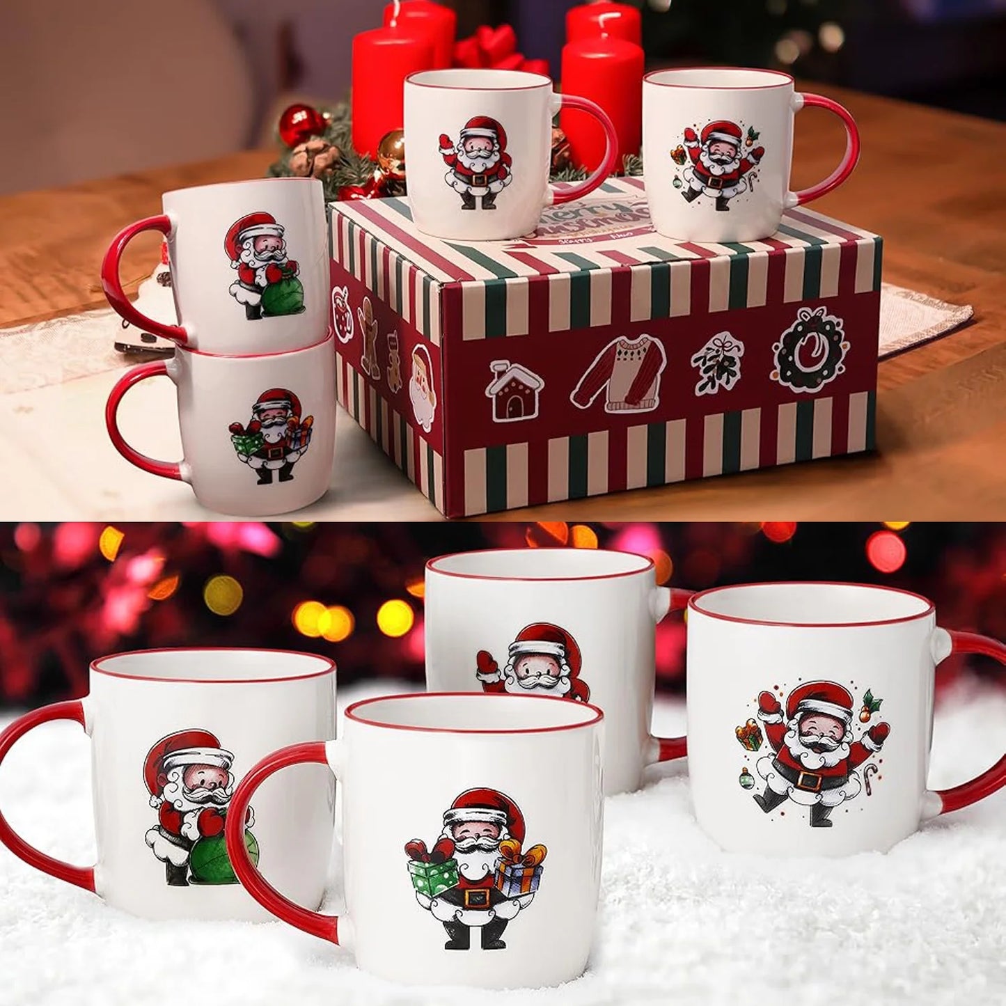 Christmas Mugs, Christmas Gifts Coffee Mug Tea Cup, Christmas Mugs Set of 4, 11 Fl Oz