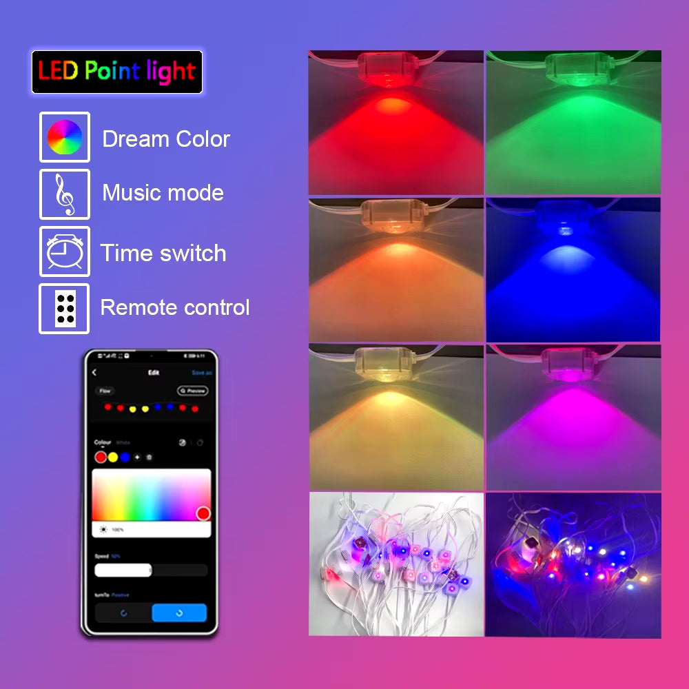 45M RGB Eaves LED Lights Permanent Outdoor Lights String APP Bluetooth Light Strip Scene Modes Full House Party Wedding Light