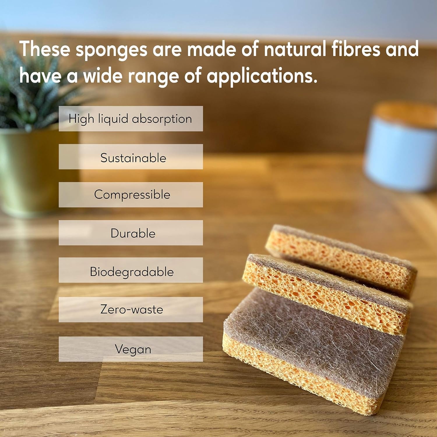 Natural Plant Based Scrub Sponges (3 Pack), Non-Scratch, Biodegradable Eco Scourers for Kitchen and Bathroom