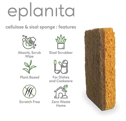 Natural Plant Based Scrub Sponges (3 Pack), Non-Scratch, Biodegradable Eco Scourers for Kitchen and Bathroom